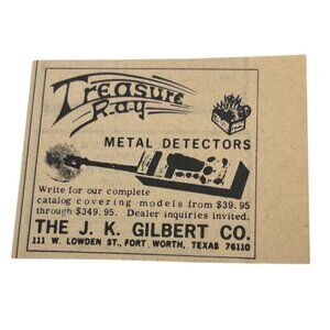 Treasure Ray Metal Detectors Mini Print Ad Vintage 70s J K Gilbert Fort Worth TX